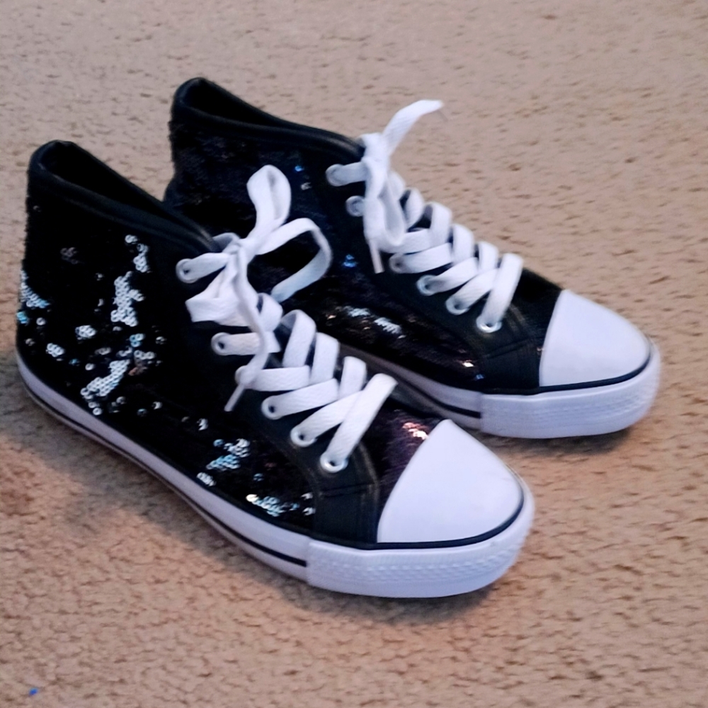 Liberts Black Sequin Mid Top Sneakers